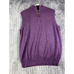 Belford Extrafine Merino Wool Vest Sweater Mens Large Purple Mock Neck 1/4 Zip